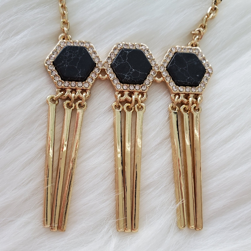 Hexagonal Triple Gold Tone Pendant Necklace
